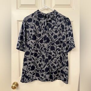 Ann Taylor Navy and White Abstract Blouse